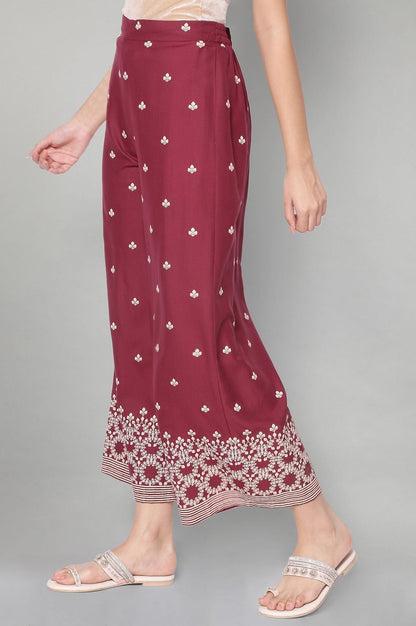 W for Woman Maroon Printed Parallel Pants