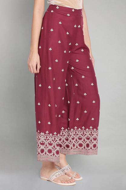W for Woman Maroon Printed Parallel Pants