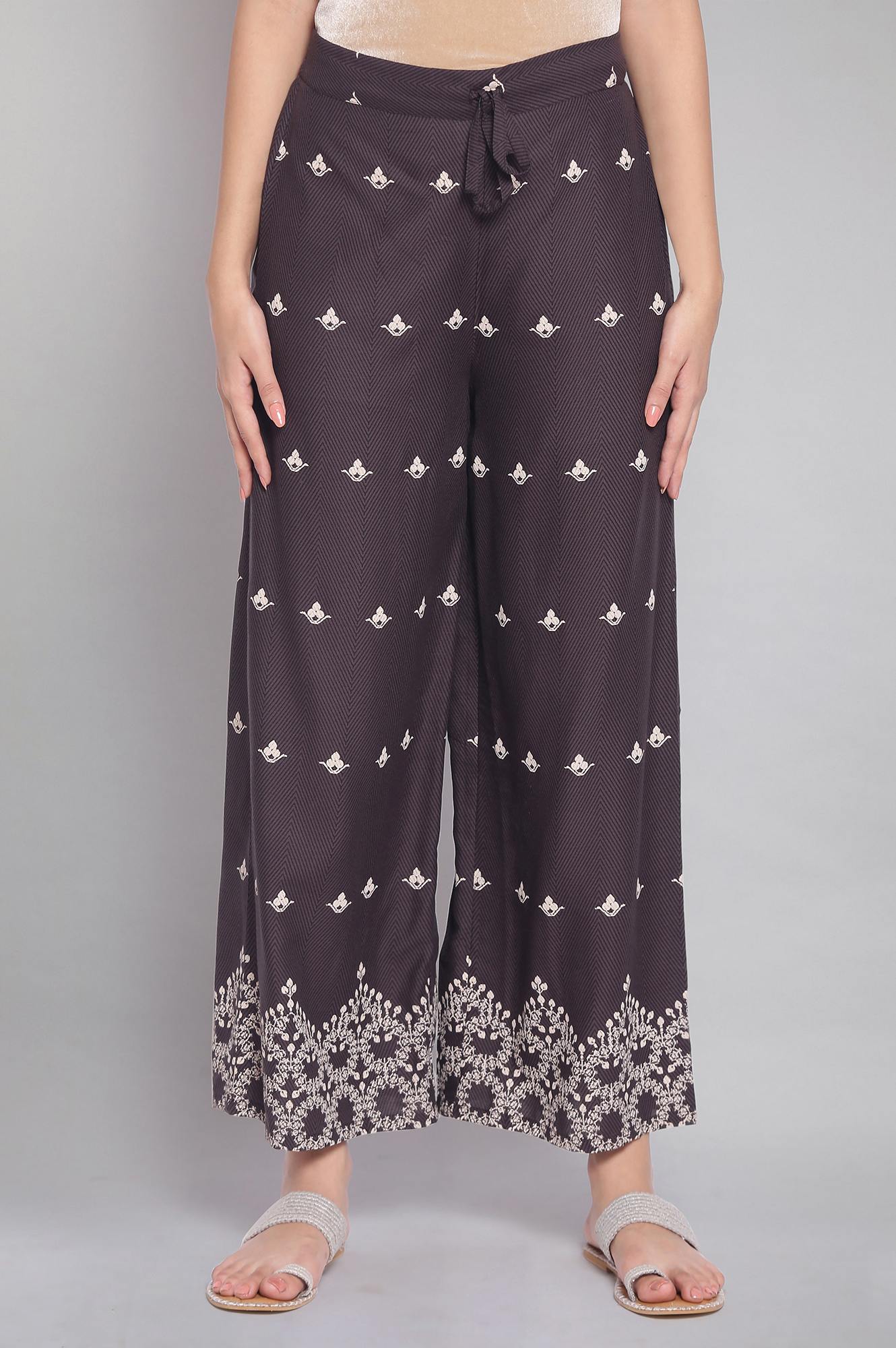 W for Woman Dark Grey Printed Parallel Pants
