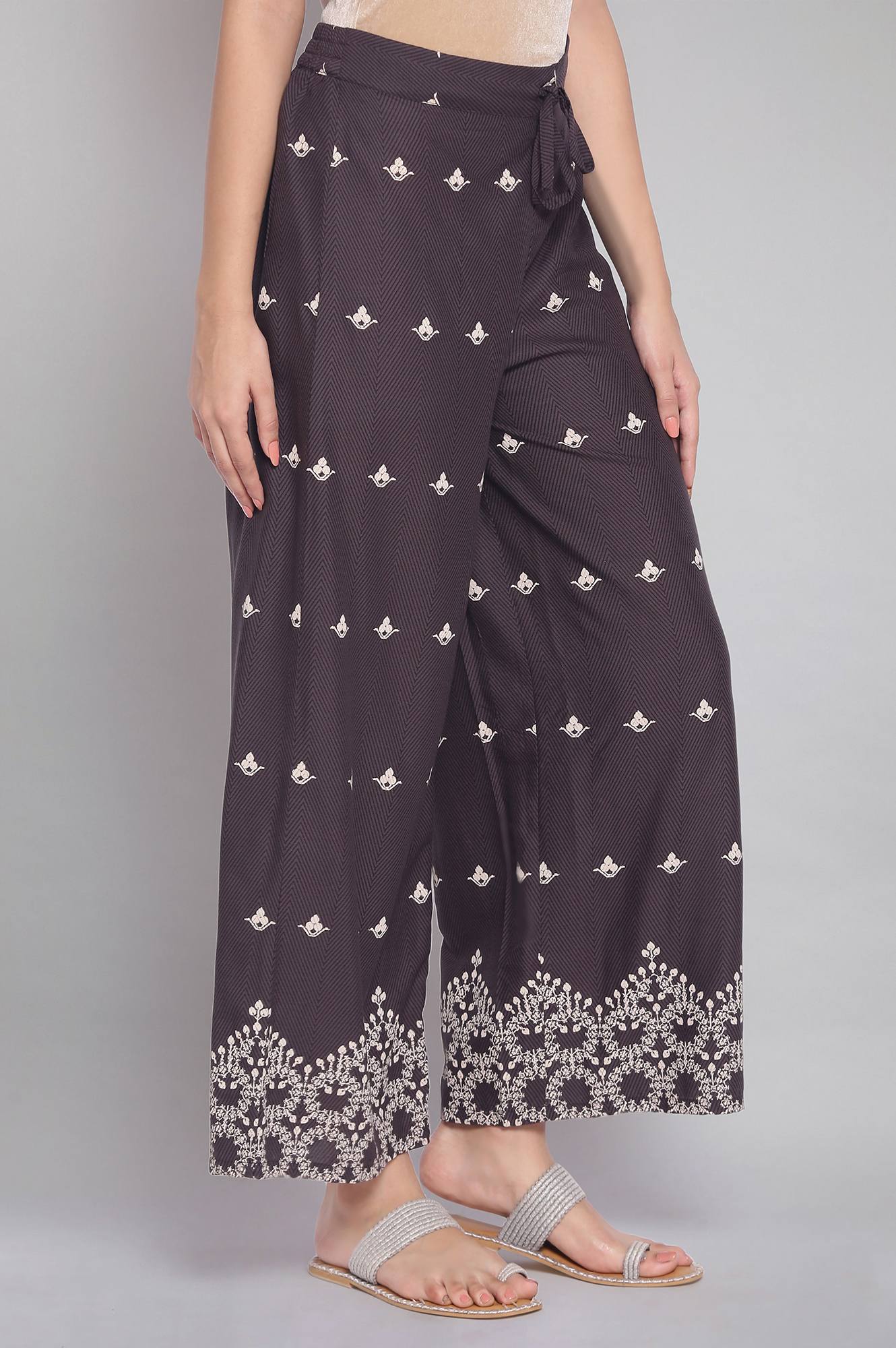 W for Woman Dark Grey Printed Parallel Pants