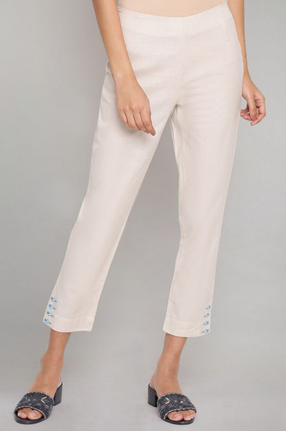 W for Woman Ecru Slim Pants with Embroidery