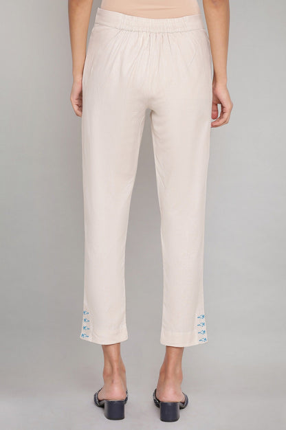 W for Woman Ecru Slim Pants with Embroidery