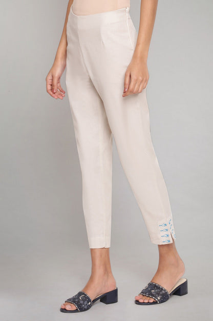 W for Woman Ecru Slim Pants with Embroidery