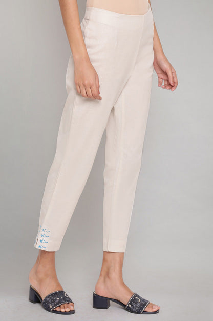 W for Woman Ecru Slim Pants with Embroidery