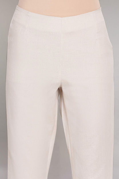 W for Woman Ecru Slim Pants with Embroidery