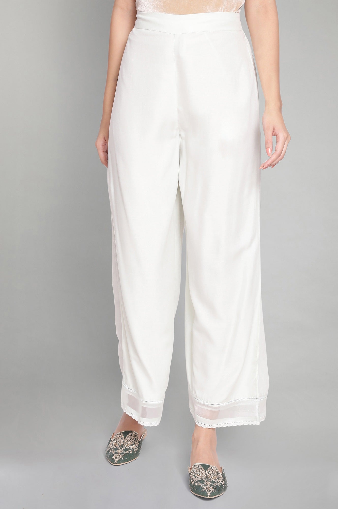 W for Woman Light Blue Solid Parallel Pants