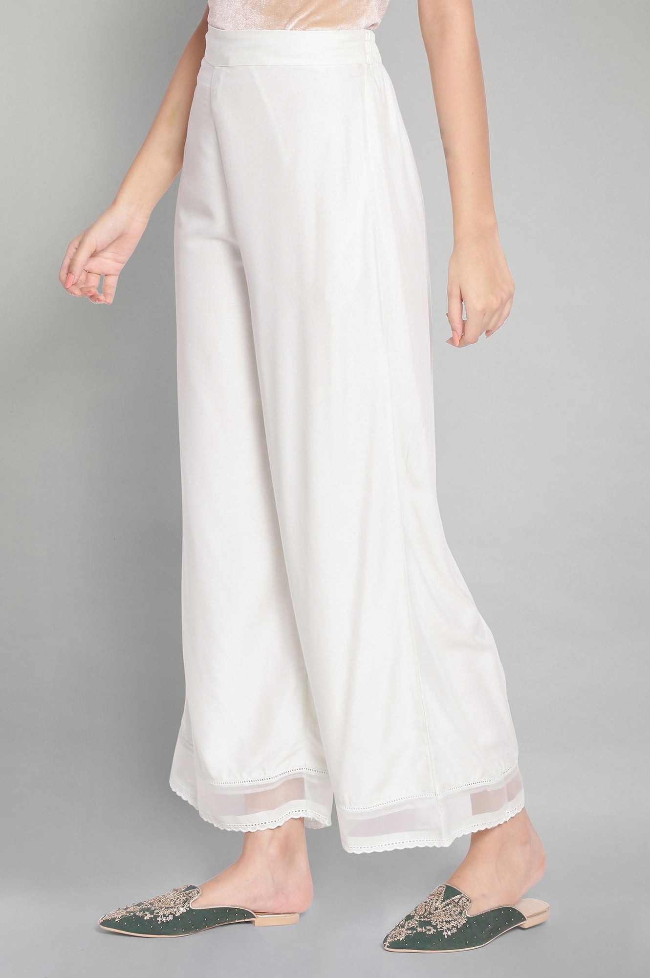 W for Woman Light Blue Solid Parallel Pants