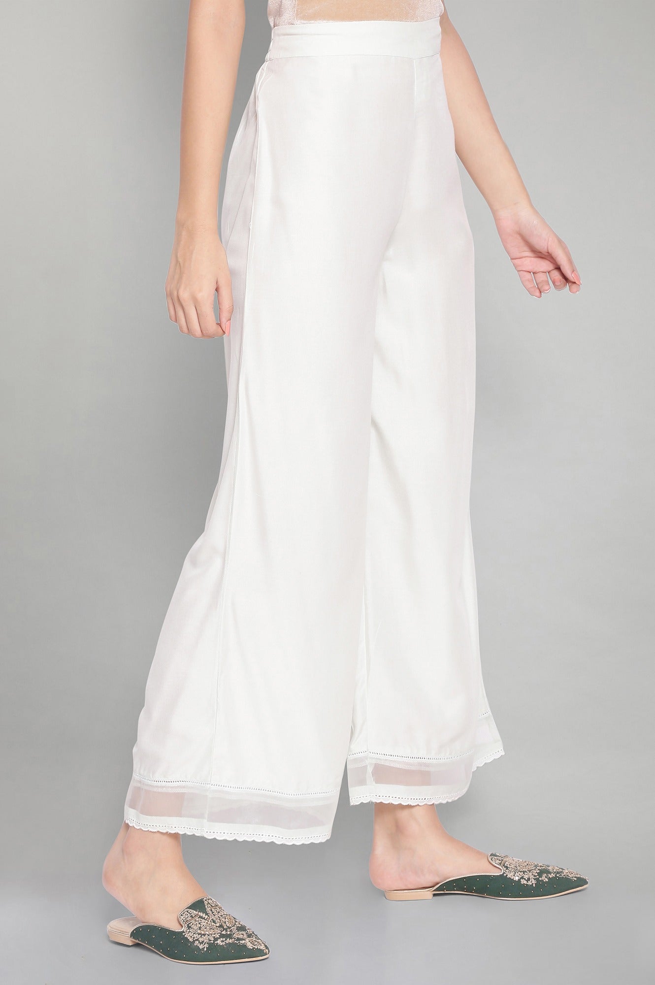 W for Woman Light Blue Solid Parallel Pants