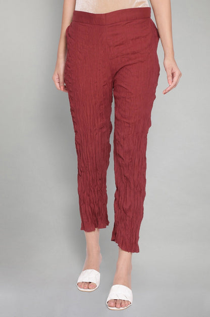 W for Woman Red Solid Crinkled Parallel Pants