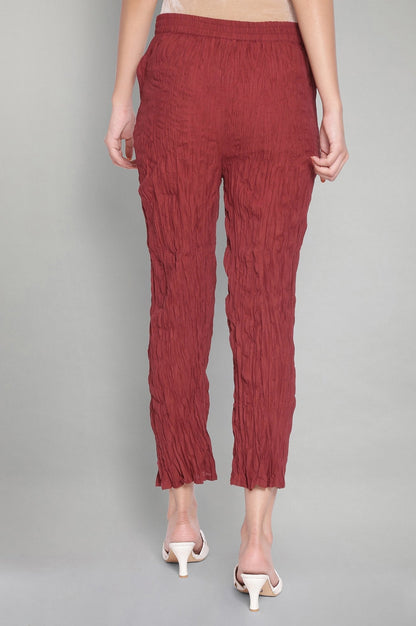 W for Woman Red Solid Crinkled Parallel Pants