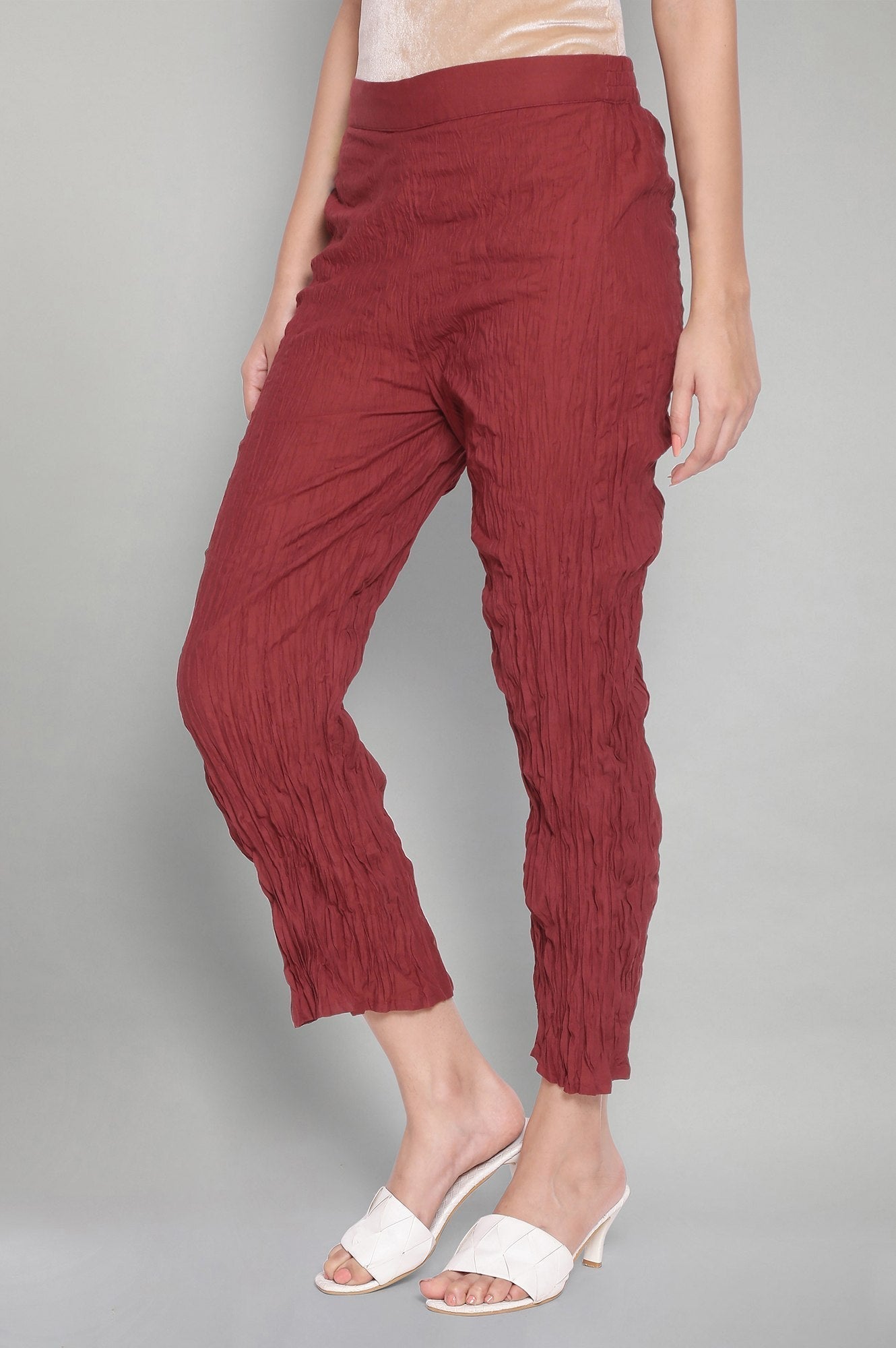 W for Woman Maroon Shells A-line Kurta and Parallel Pant Set