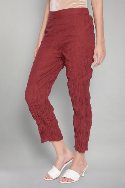 W for Woman Red Solid Crinkled Parallel Pants