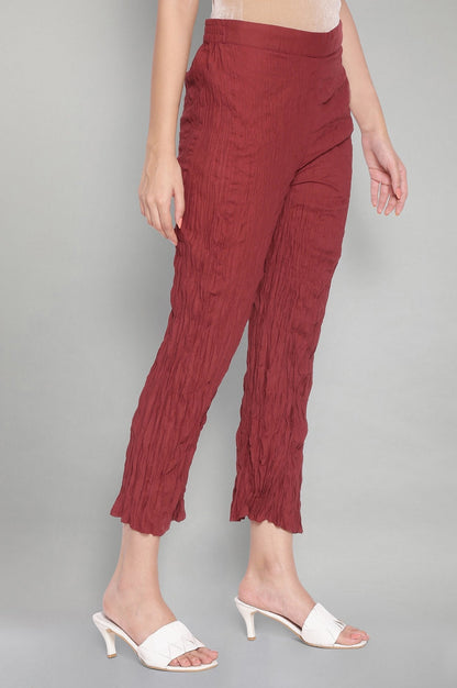W for Woman Red Solid Crinkled Parallel Pants