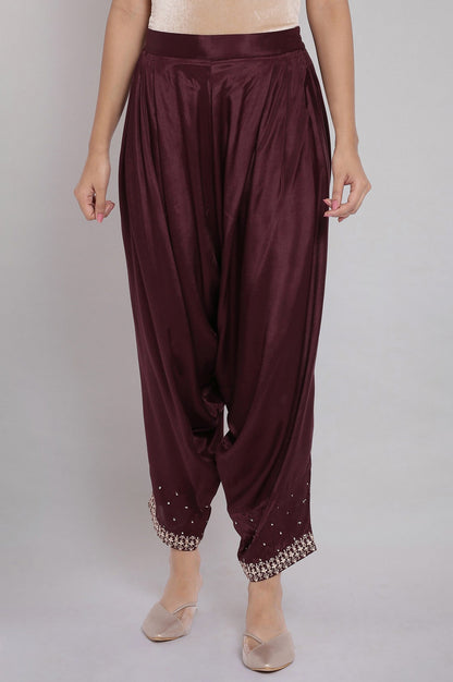 W for Woman Wine Solid Draped Pants