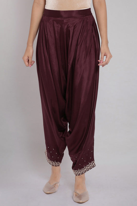 W for Woman Wine Solid Draped Pants