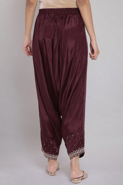 W for Woman Wine Solid Draped Pants
