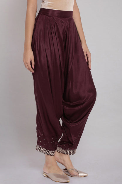 W for Woman Wine Solid Draped Pants