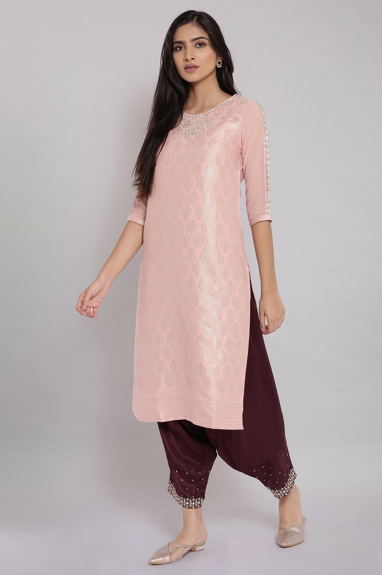 W for Woman Wine Solid Draped Pants