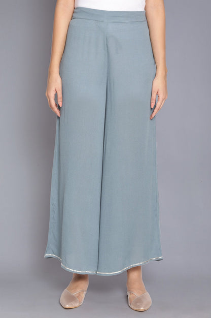W for Woman Stone Blue Crinkled Flared Pants