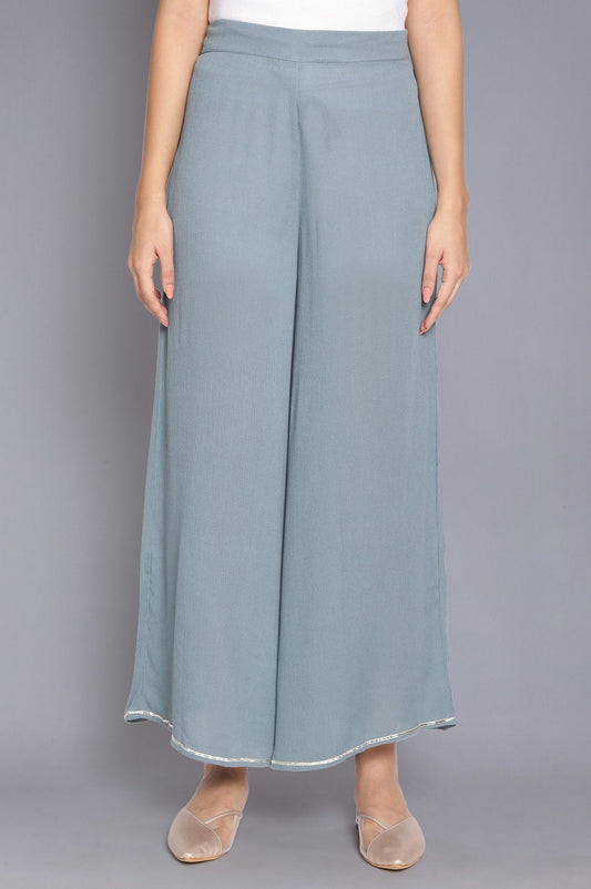 W for Woman Stone Blue Crinkled Flared Pants
