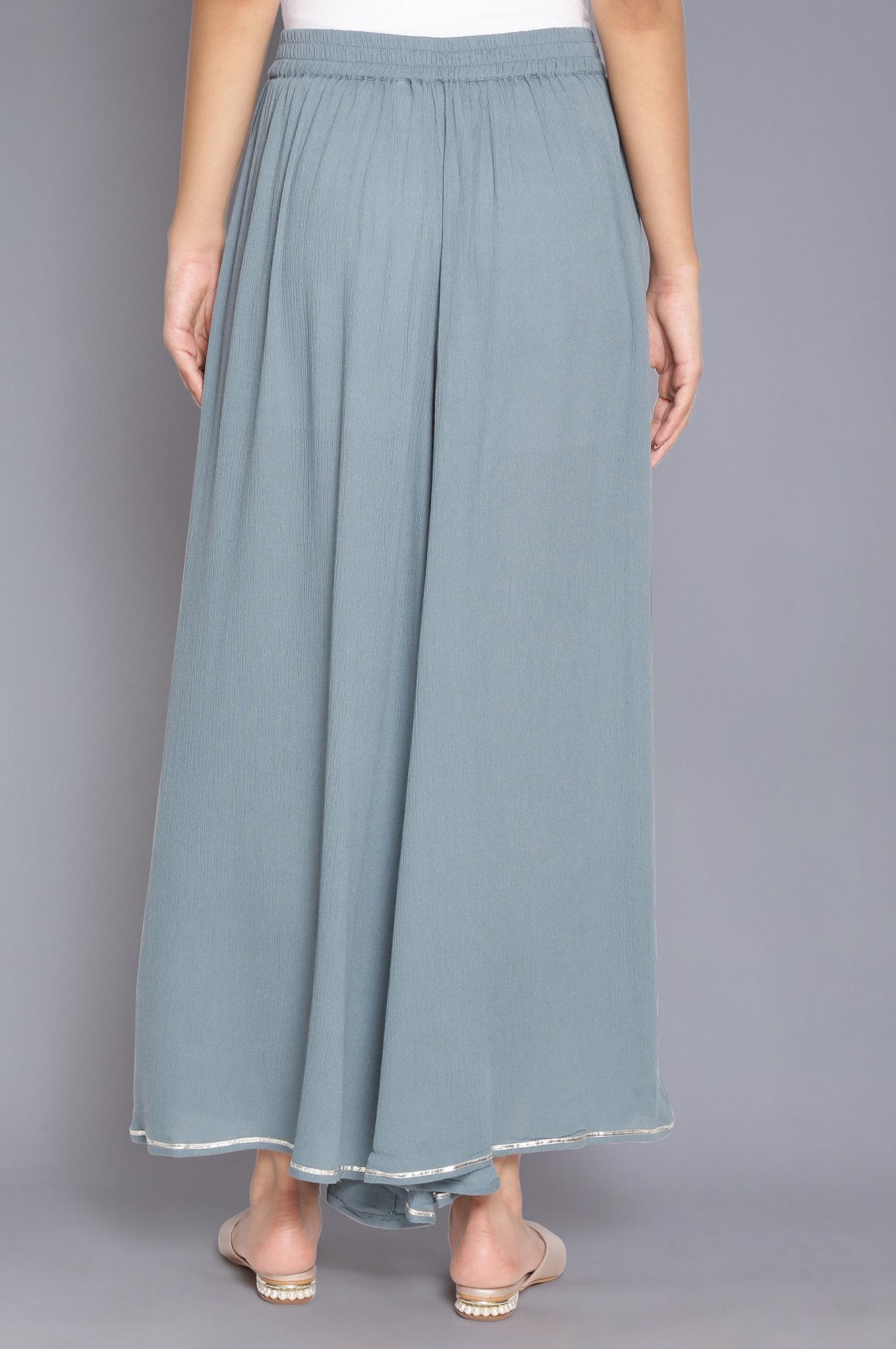 W for Woman Stone Blue Crinkled Flared Pants
