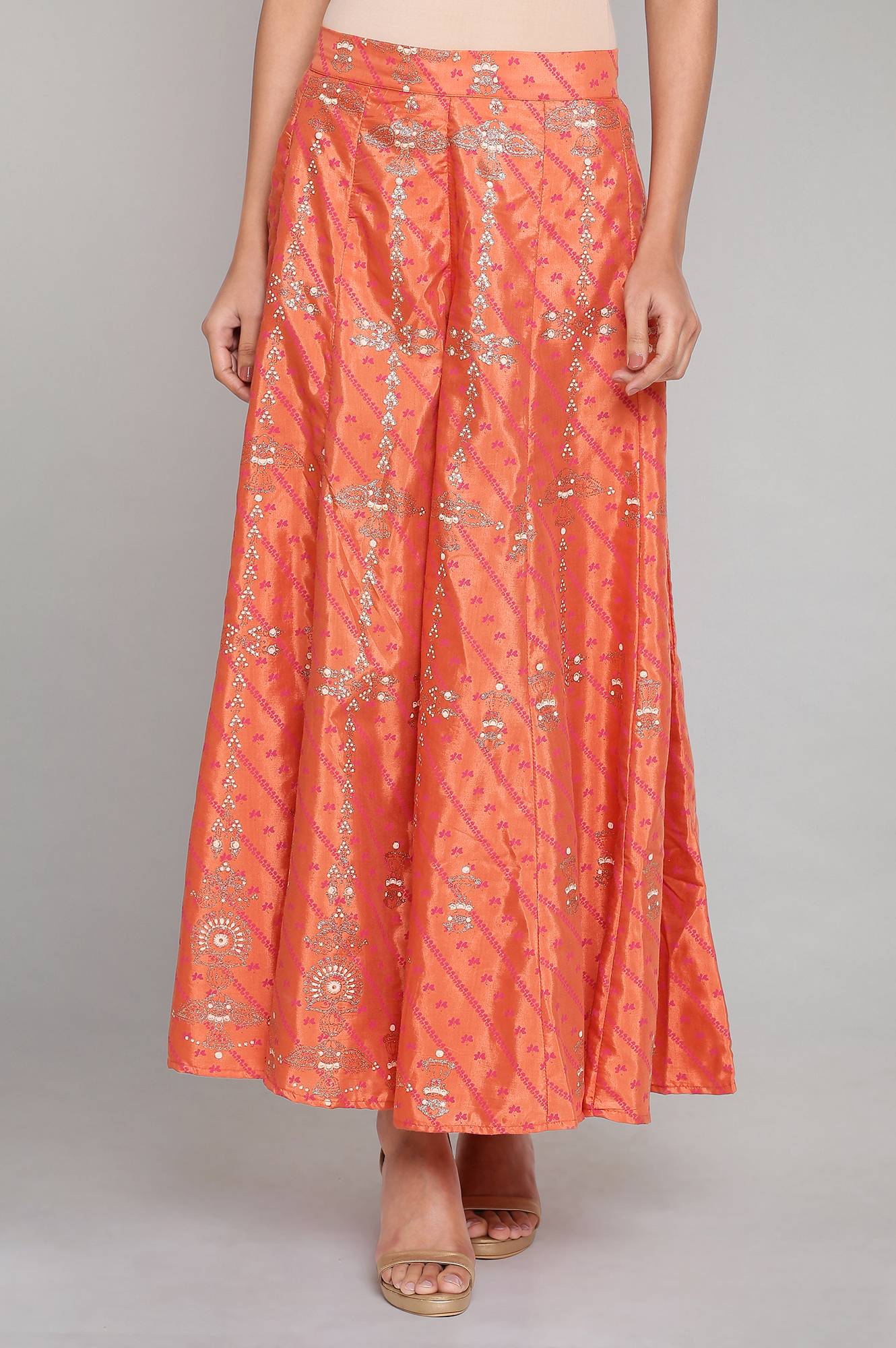 W for Woman Orange Printed Flared Pants