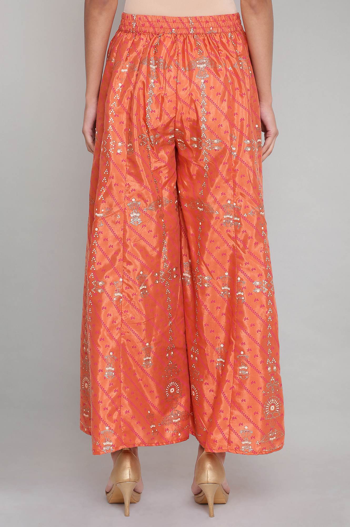 W for Woman Orange Printed Flared Pants