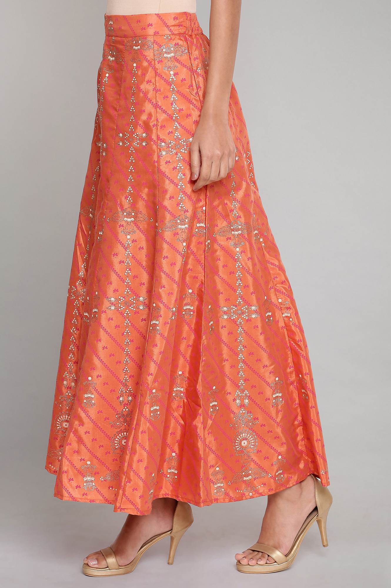 W for Woman Orange Printed Flared Pants