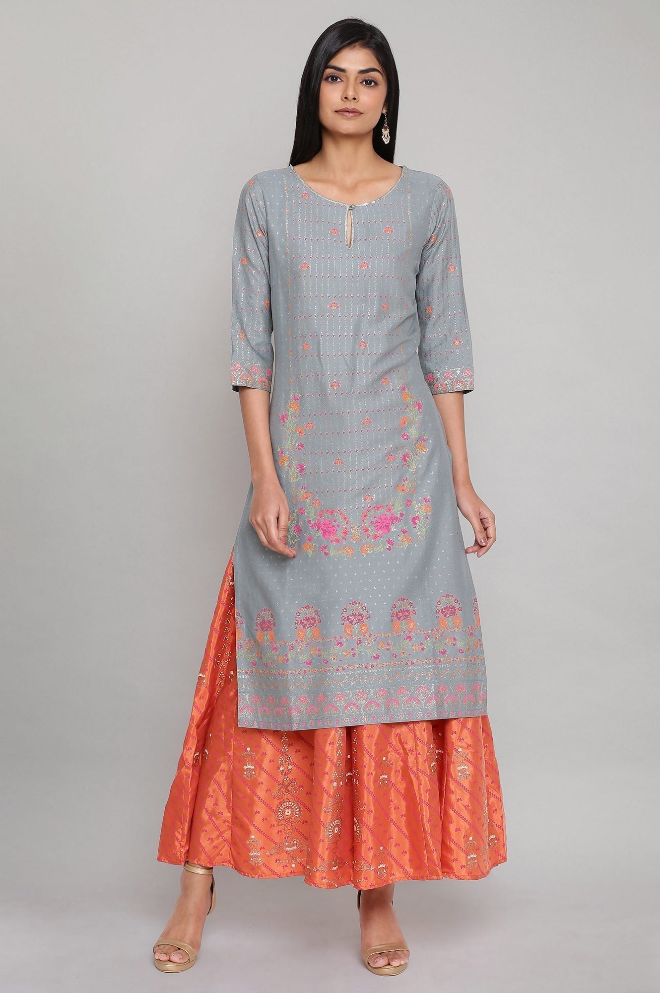 W for Woman Orange Printed Flared Pants