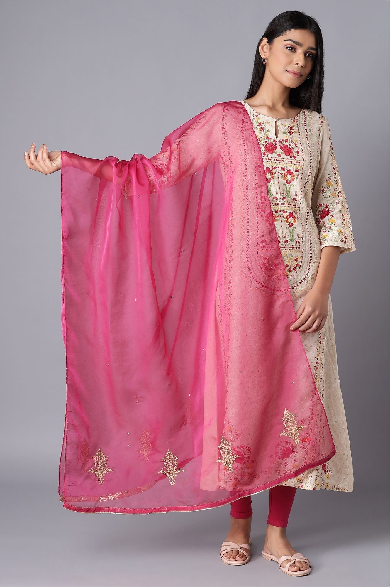 W for Woman Dark Pink Organza Dupatta