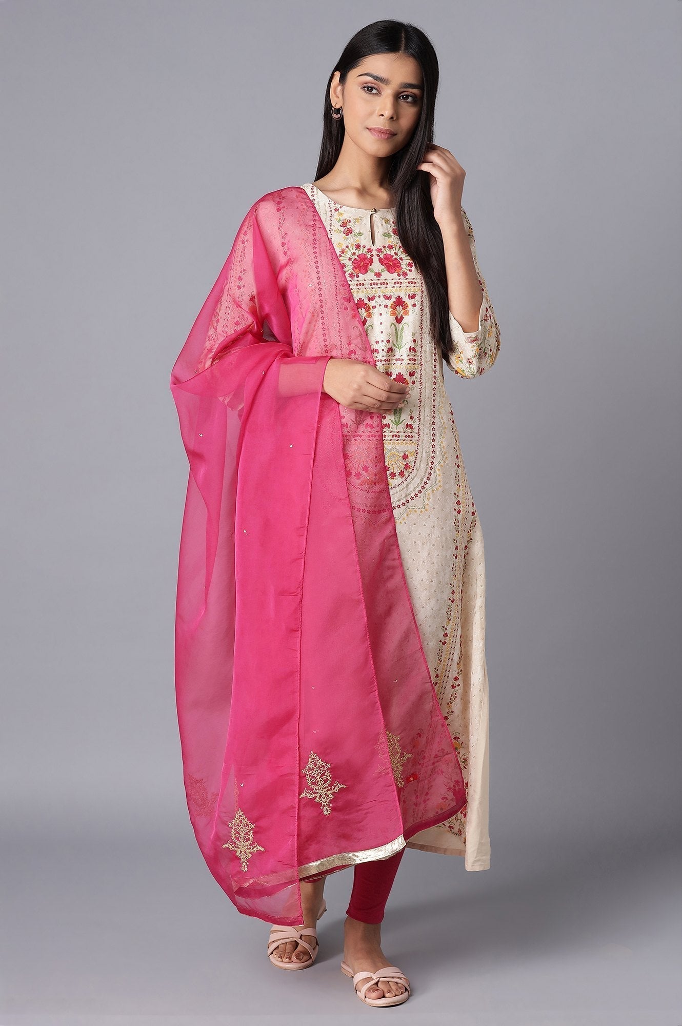 W for Woman Dark Pink Organza Dupatta