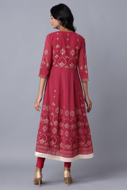 W for Woman Wine Layered kurta-Solid Tights Set