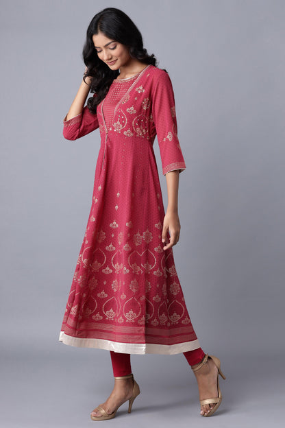 W for Woman Wine Layered kurta-Solid Tights Set