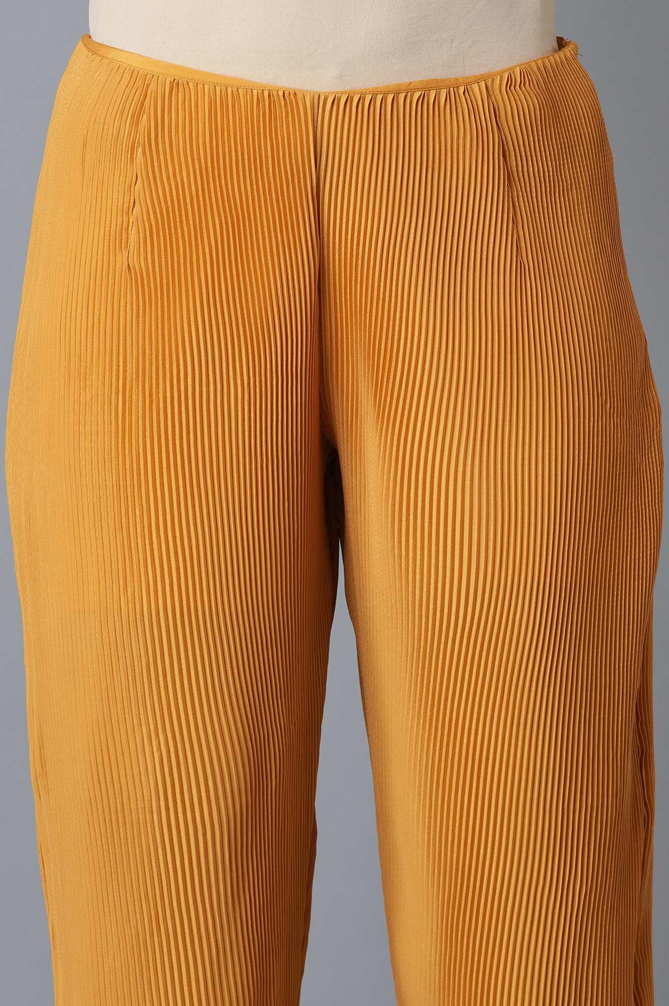 W for Woman Orange Pleated kurta-Slim Pants Set