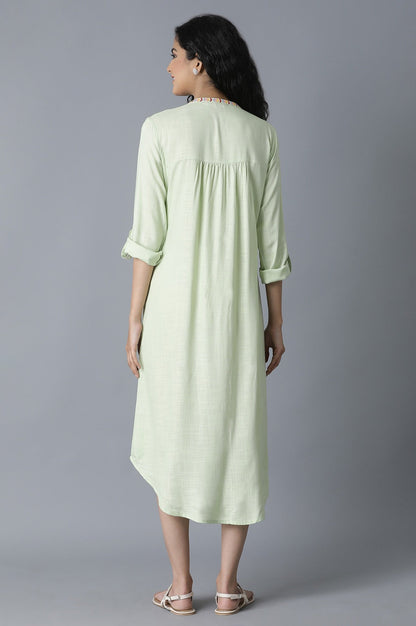 W for Woman Pista Green Gathered Shirt Dress