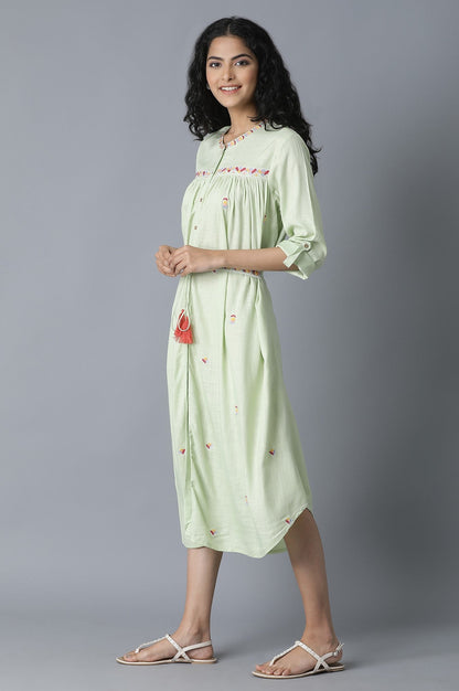 W for Woman Pista Green Gathered Shirt Dress