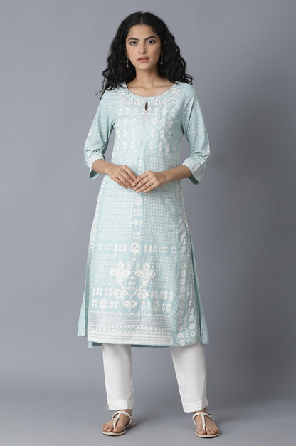 W for Woman Sky Blue Khari Printed kurta