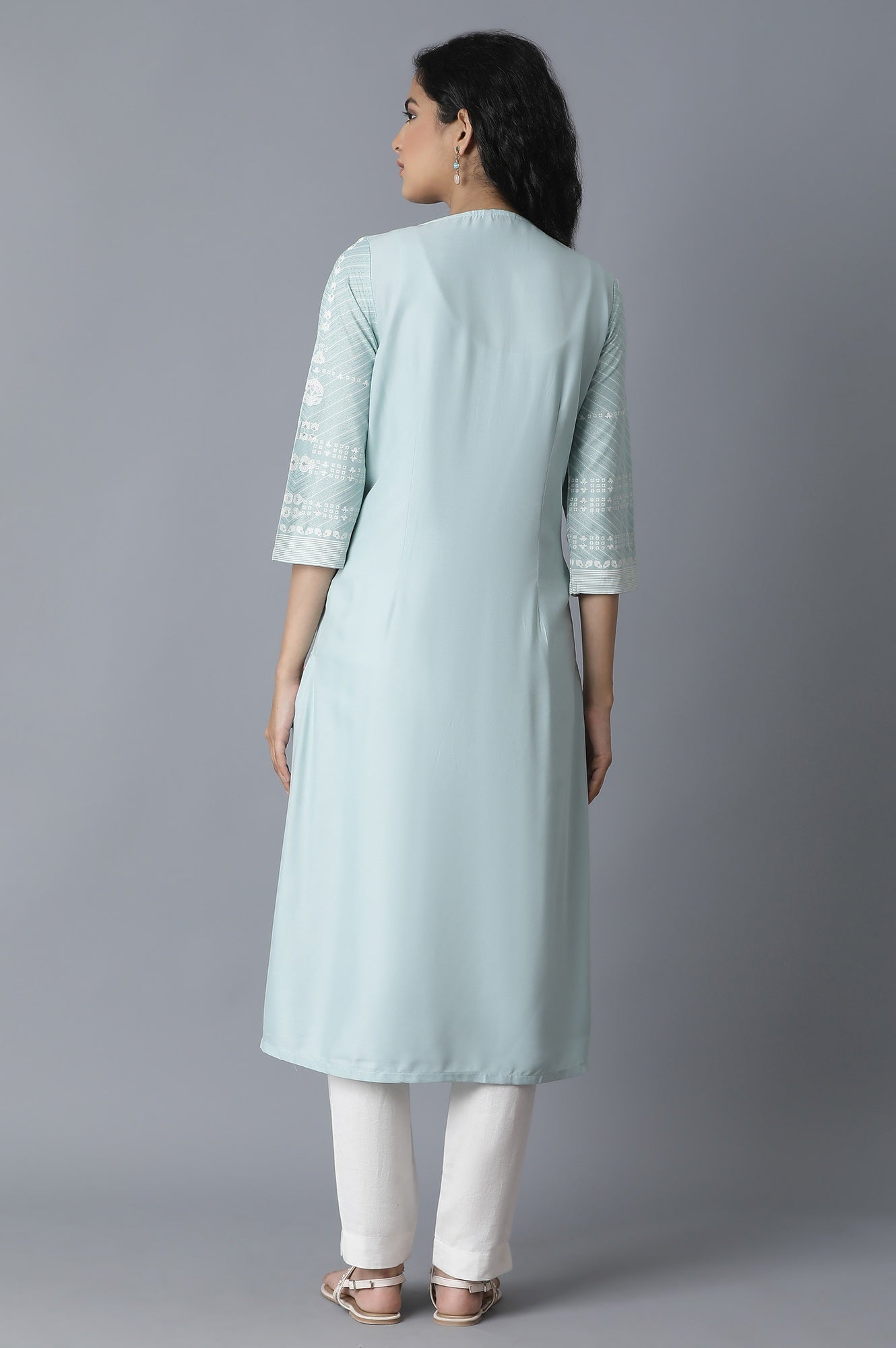W for Woman Sky Blue Khari Printed kurta
