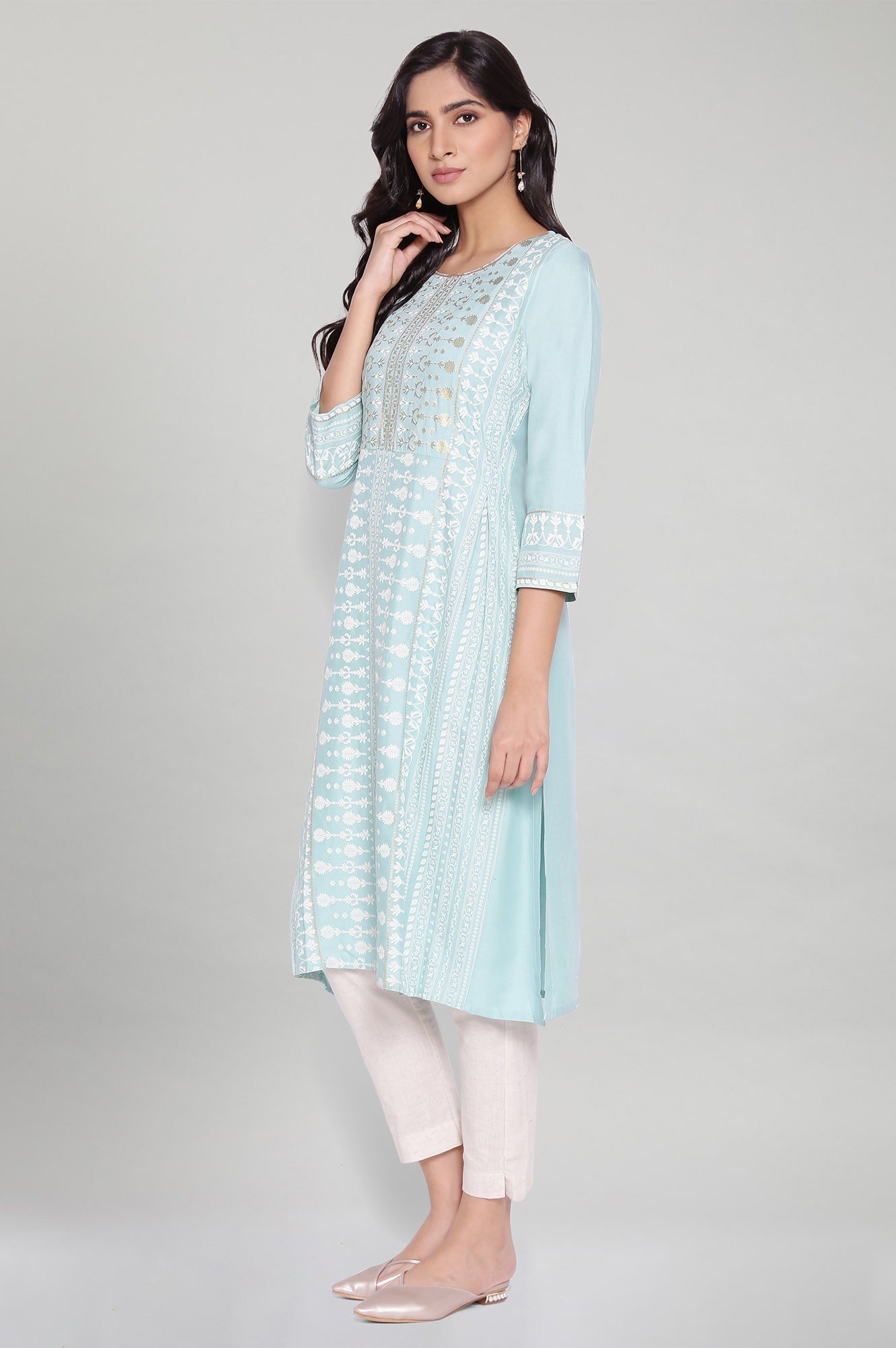 W for Woman Mint Blue A-line kurta