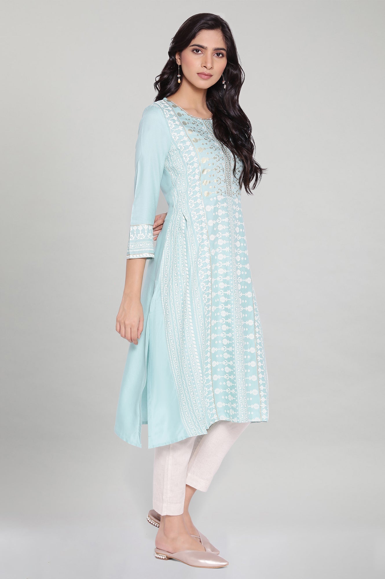 W for Woman Mint Blue A-line kurta