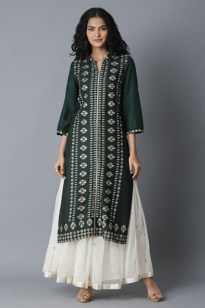 W for Woman Teal Printed Rayon kurta