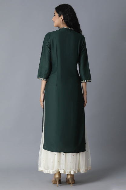 W for Woman Teal Printed Rayon kurta