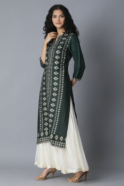W for Woman Teal Printed Rayon kurta