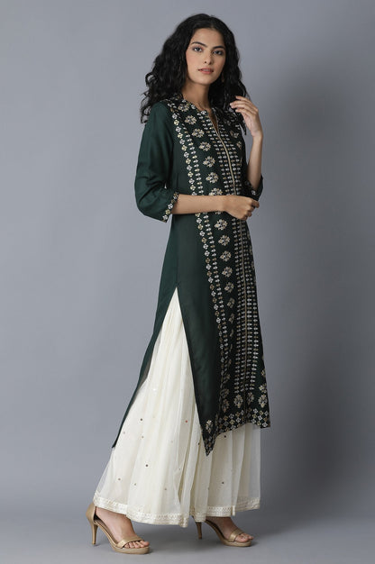 W for Woman Teal Printed Rayon kurta