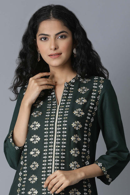 W for Woman Teal Printed Rayon kurta