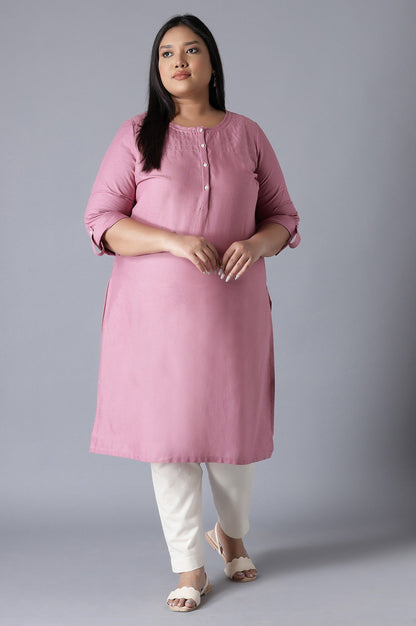W for Woman Mauve Round Neck Solid kurta