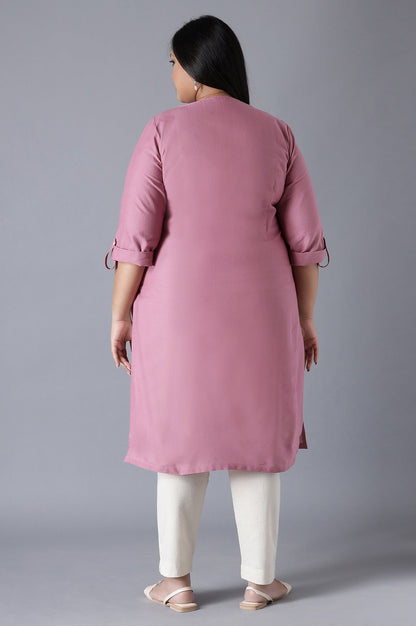 W for Woman Mauve Round Neck Solid kurta