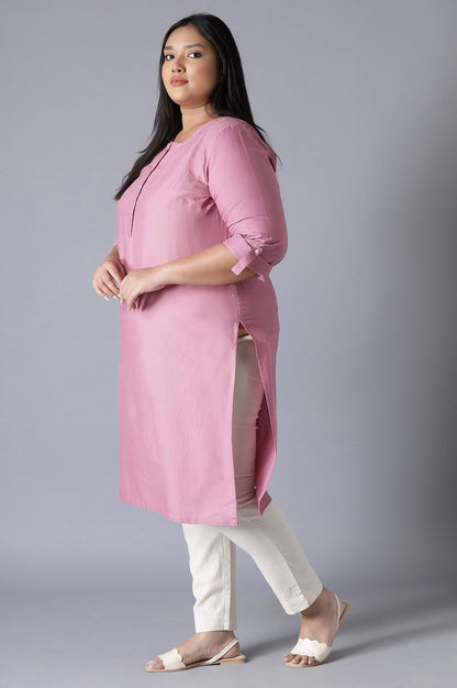 W for Woman Mauve Round Neck Solid kurta