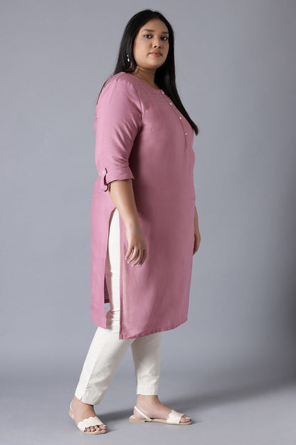W for Woman Mauve Round Neck Solid kurta