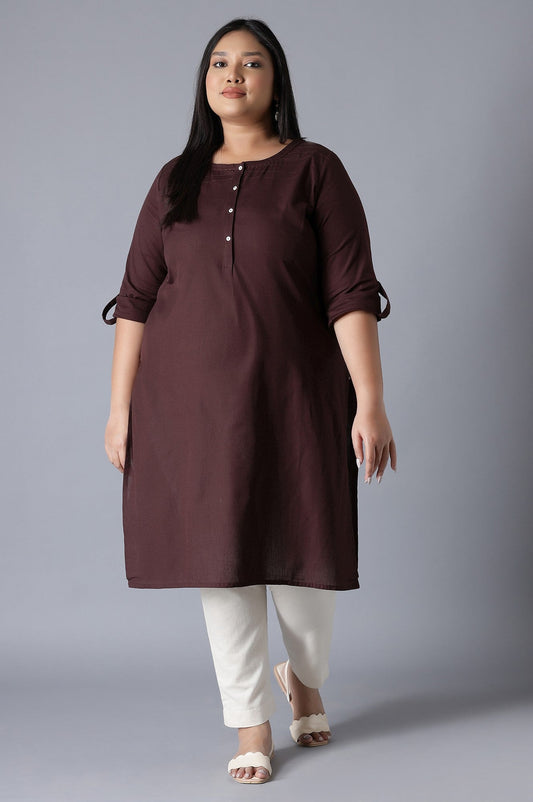 W for Woman Brown Round Neck Solid kurta